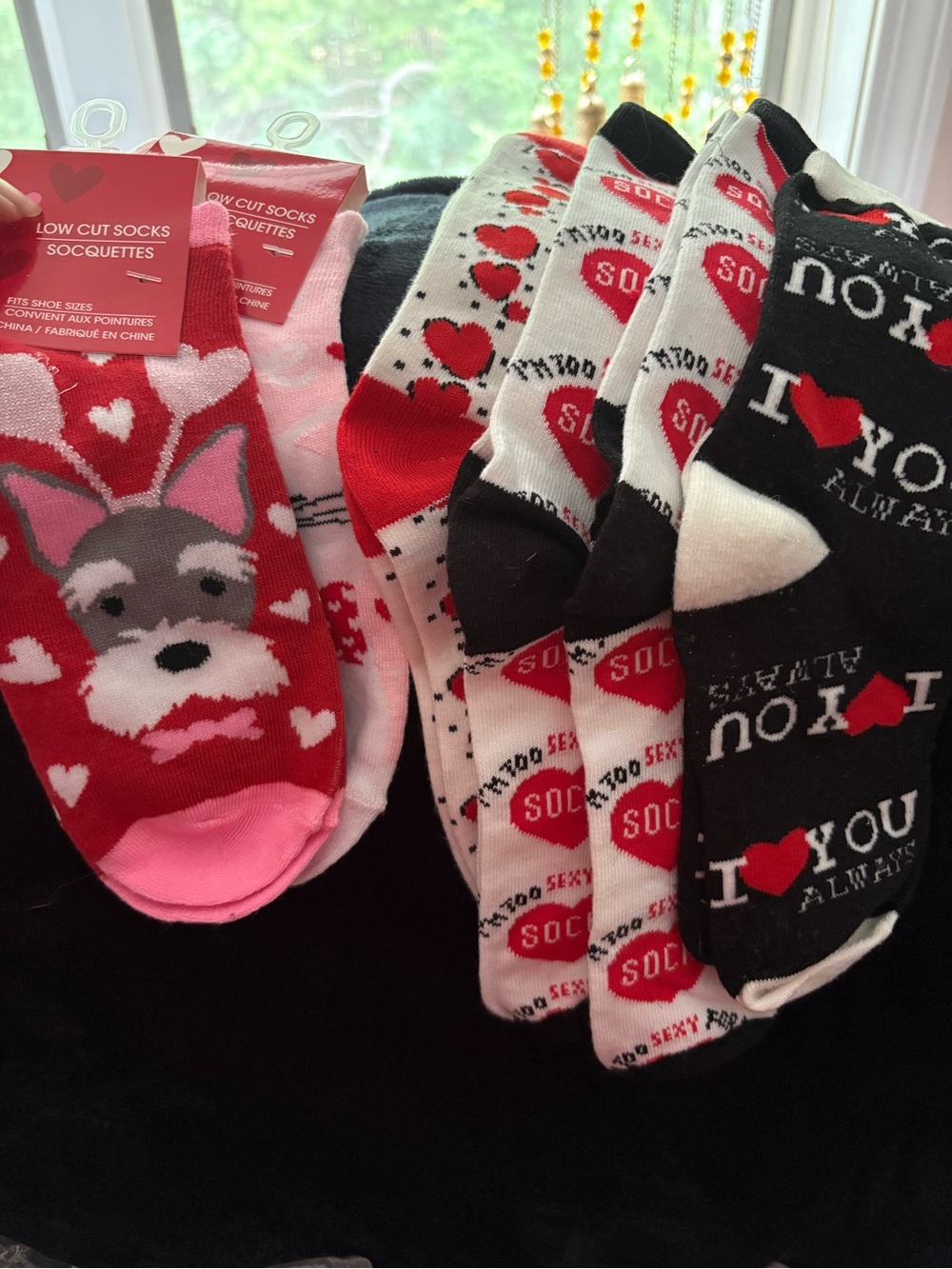 6 Pairs of Women’s Low Cut Novelty Socks - Red, Pink, White, Black